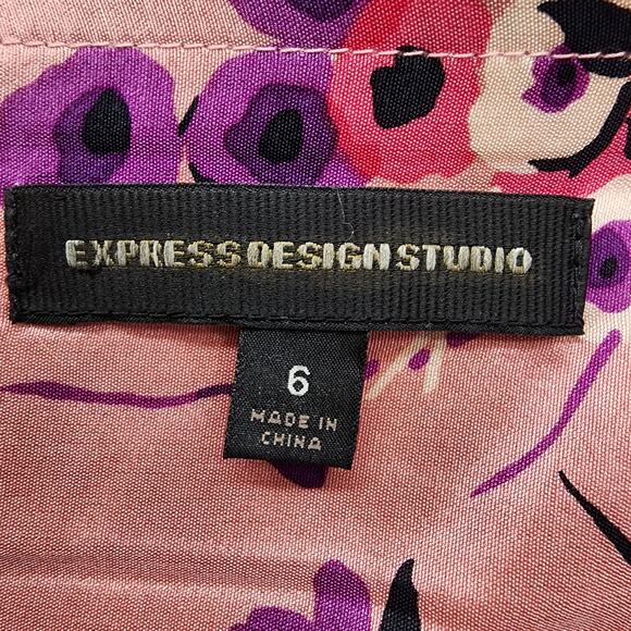 Express Design Studio Skirt Womens 6 Pink Purple Floral Silk Pleated A-Line - Picture 5 of 11